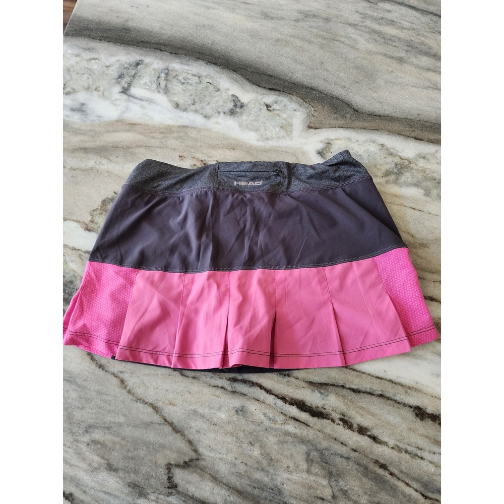 HEAD Womens Medium Gray Pink Pleated Athletic Tennis Skort with Pocket